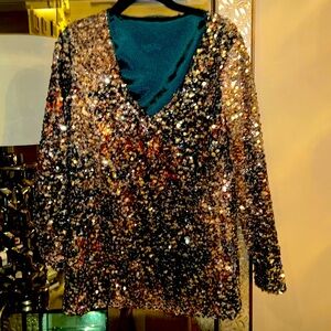 Multi muted color sequin long sleeve top